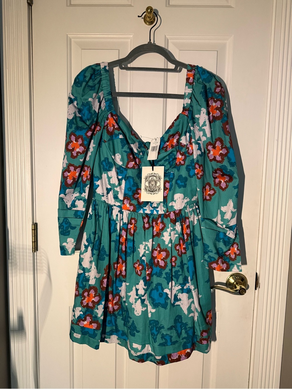 Atelier 17.56 Nina Floral Long-Sleeve Minidress (Teal and multicolored flowers)